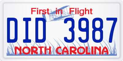 NC license plate DID3987