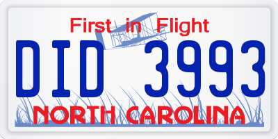 NC license plate DID3993