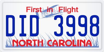NC license plate DID3998