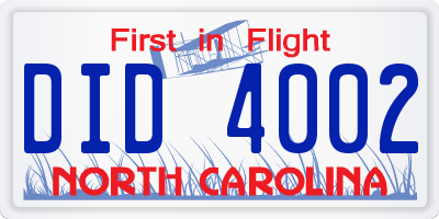 NC license plate DID4002
