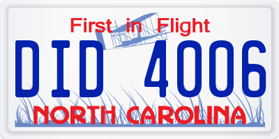 NC license plate DID4006