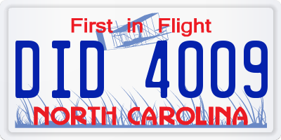 NC license plate DID4009