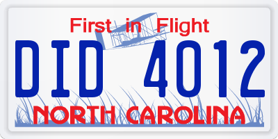 NC license plate DID4012