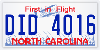NC license plate DID4016