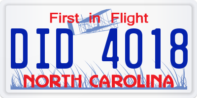NC license plate DID4018