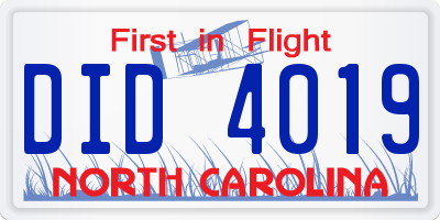 NC license plate DID4019