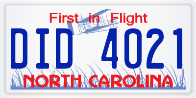 NC license plate DID4021