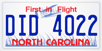 NC license plate DID4022