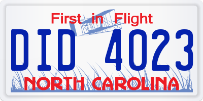 NC license plate DID4023