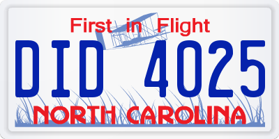 NC license plate DID4025