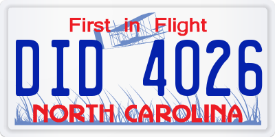 NC license plate DID4026