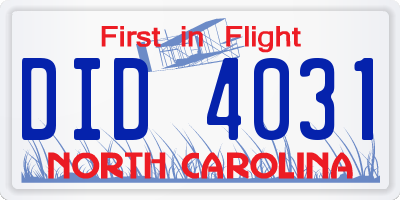 NC license plate DID4031