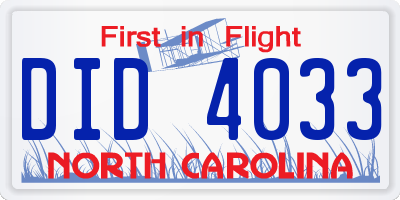 NC license plate DID4033
