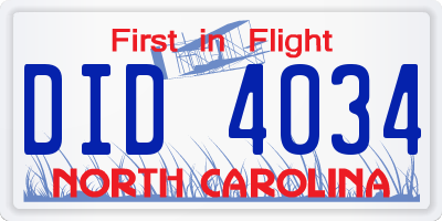 NC license plate DID4034