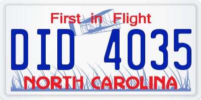NC license plate DID4035