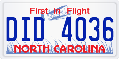 NC license plate DID4036