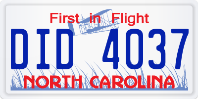 NC license plate DID4037