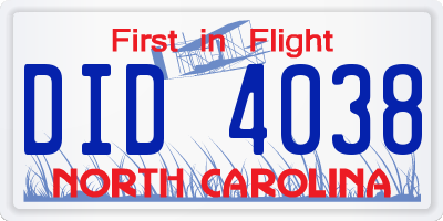 NC license plate DID4038