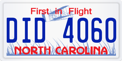 NC license plate DID4060