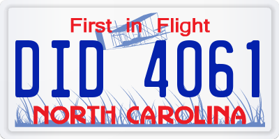 NC license plate DID4061