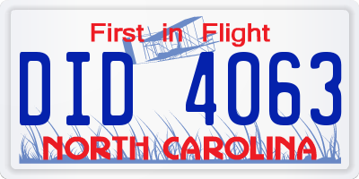 NC license plate DID4063
