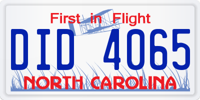 NC license plate DID4065