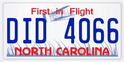 NC license plate DID4066