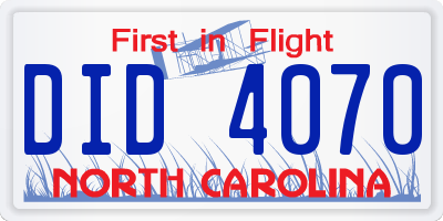 NC license plate DID4070