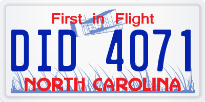 NC license plate DID4071
