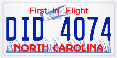 NC license plate DID4074