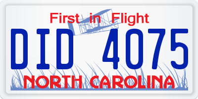 NC license plate DID4075