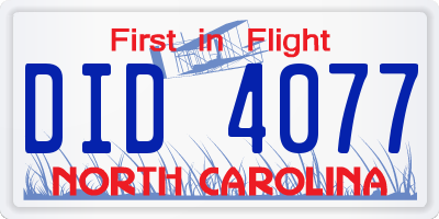 NC license plate DID4077