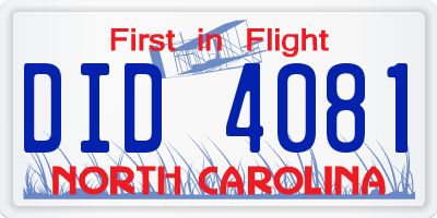 NC license plate DID4081