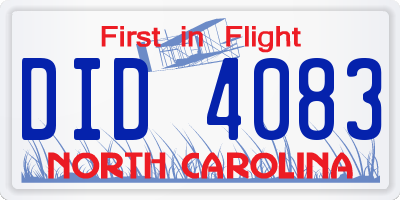 NC license plate DID4083