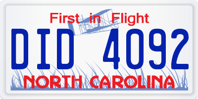 NC license plate DID4092