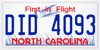 NC license plate DID4093