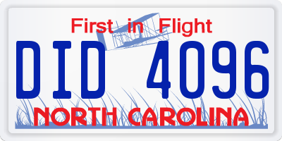 NC license plate DID4096