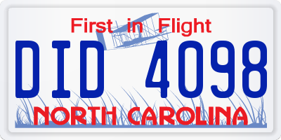 NC license plate DID4098