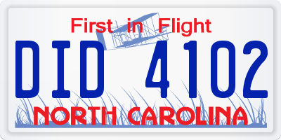 NC license plate DID4102