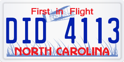 NC license plate DID4113