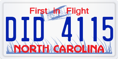NC license plate DID4115