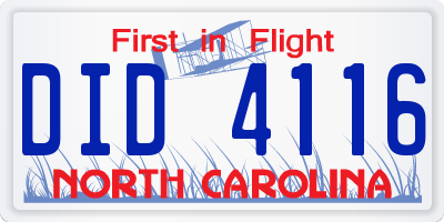 NC license plate DID4116