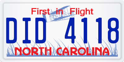 NC license plate DID4118