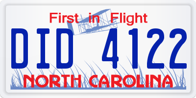 NC license plate DID4122