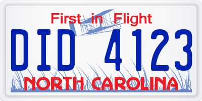 NC license plate DID4123