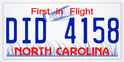 NC license plate DID4158