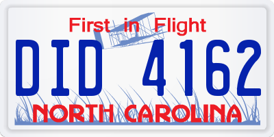 NC license plate DID4162