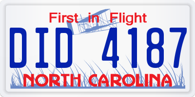 NC license plate DID4187