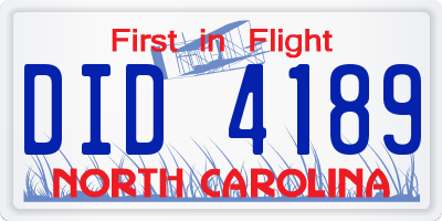NC license plate DID4189