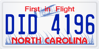 NC license plate DID4196